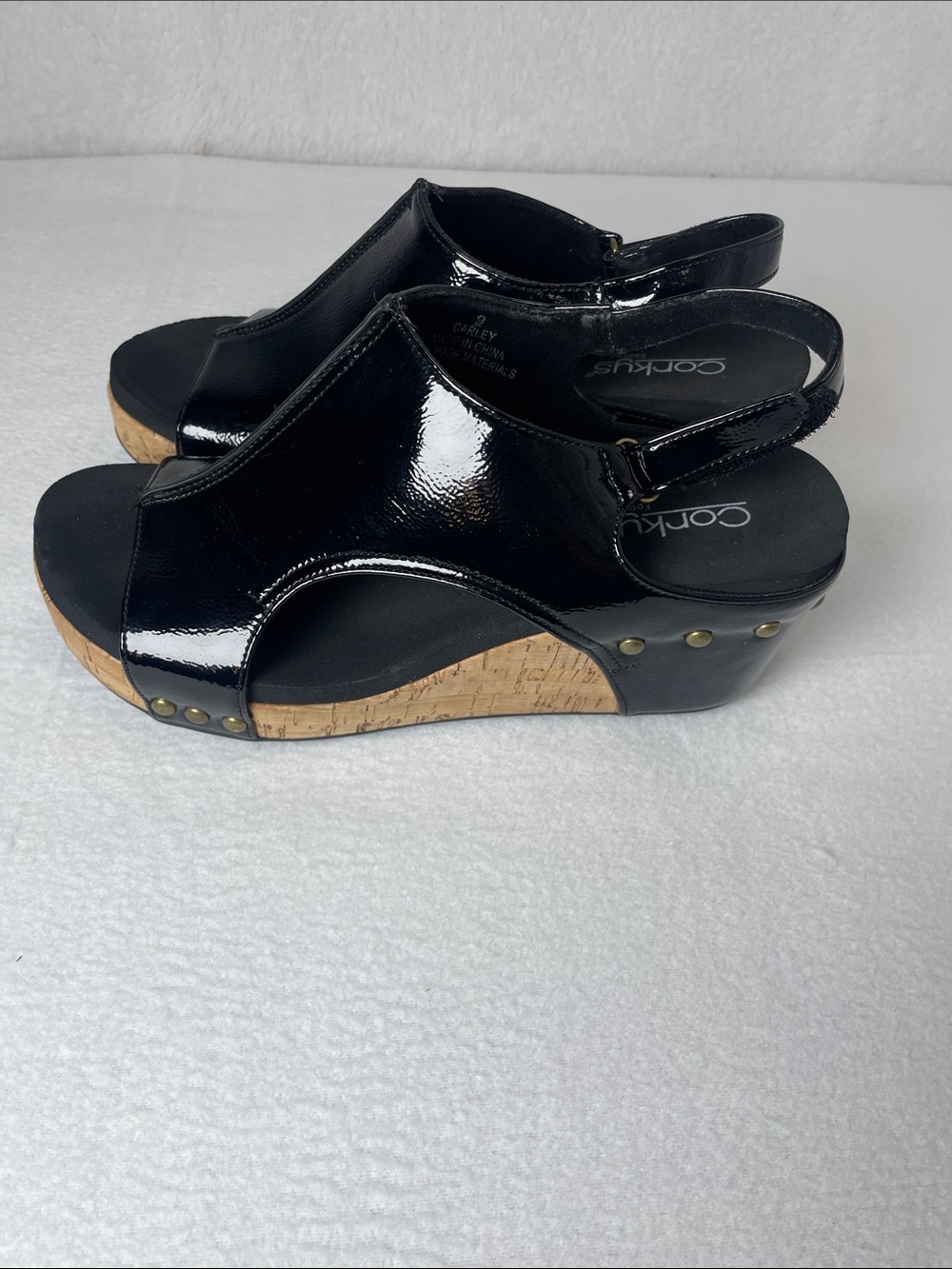 Corkys Carley Wedges in Black Crinkle Patent - Picture 4 of 9